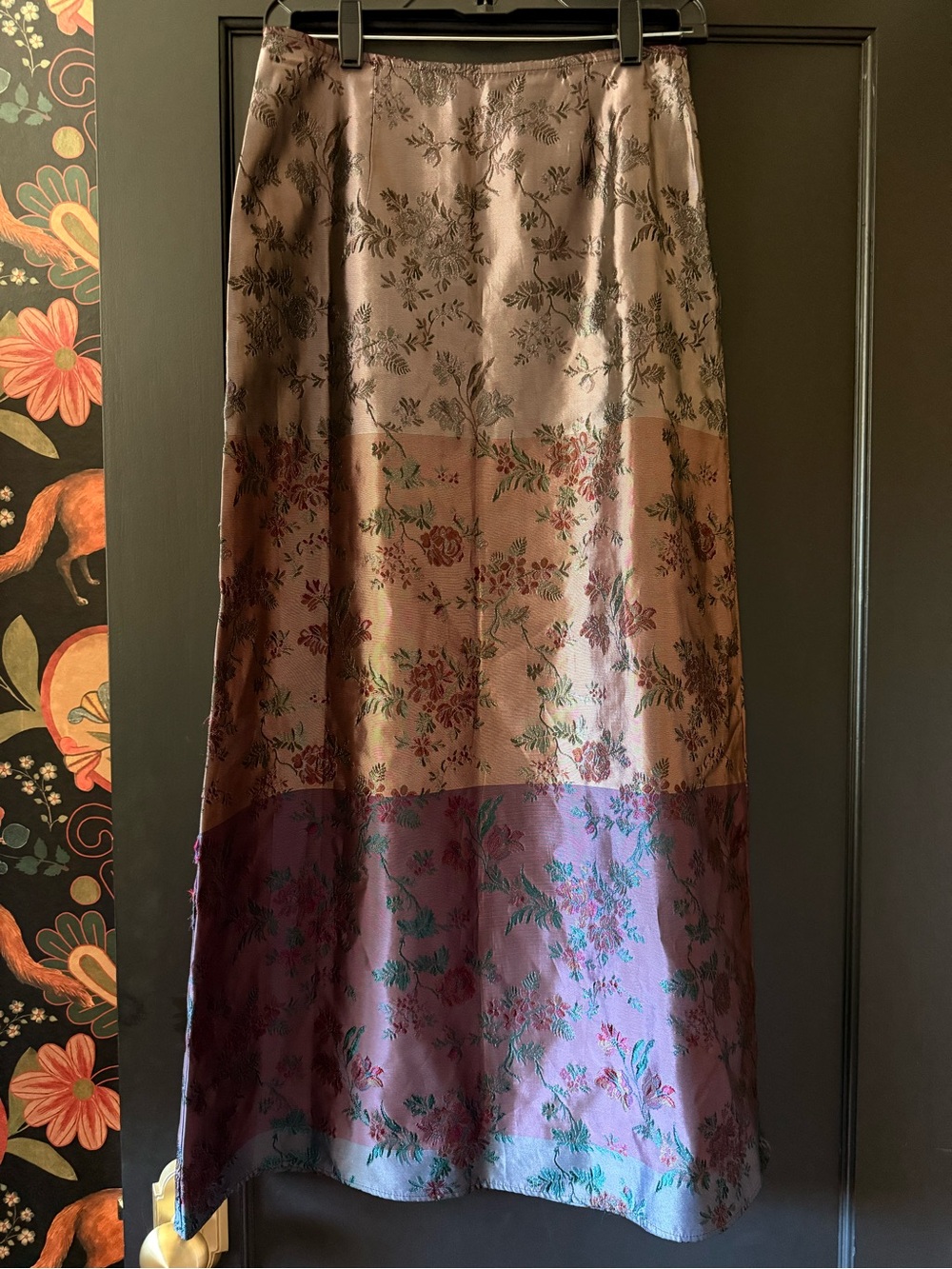 Vintage Satin Floral Jacquard Anthropologie Maxi Skirt Ombré Size 6 90s Purple